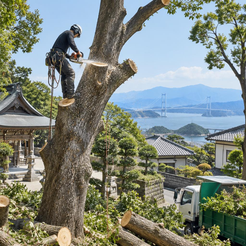 西条市・今治市の「困った木」を、安全に、確実に。神社・住宅・自治会の支障木伐採は石鎚循環堂へ