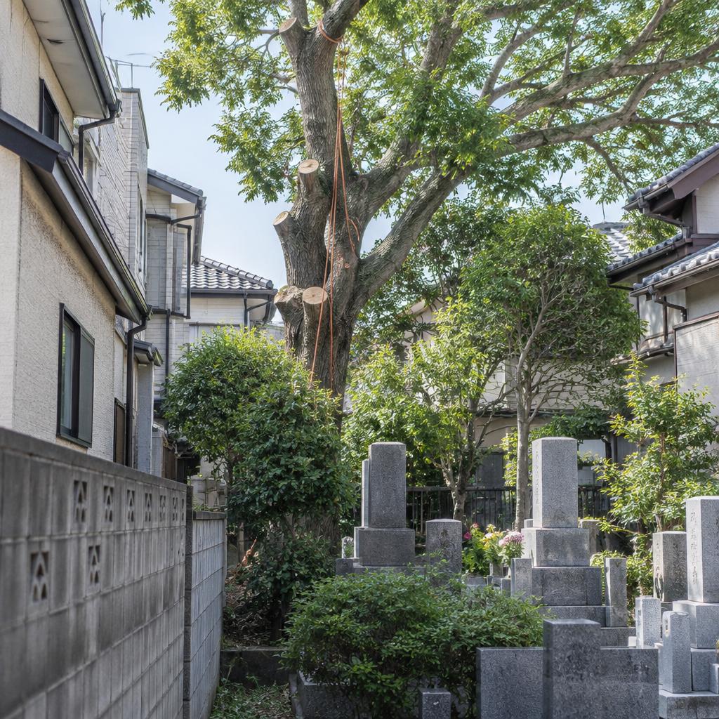 住宅密集地・神社・墓地にも。周囲に配慮した特殊伐採