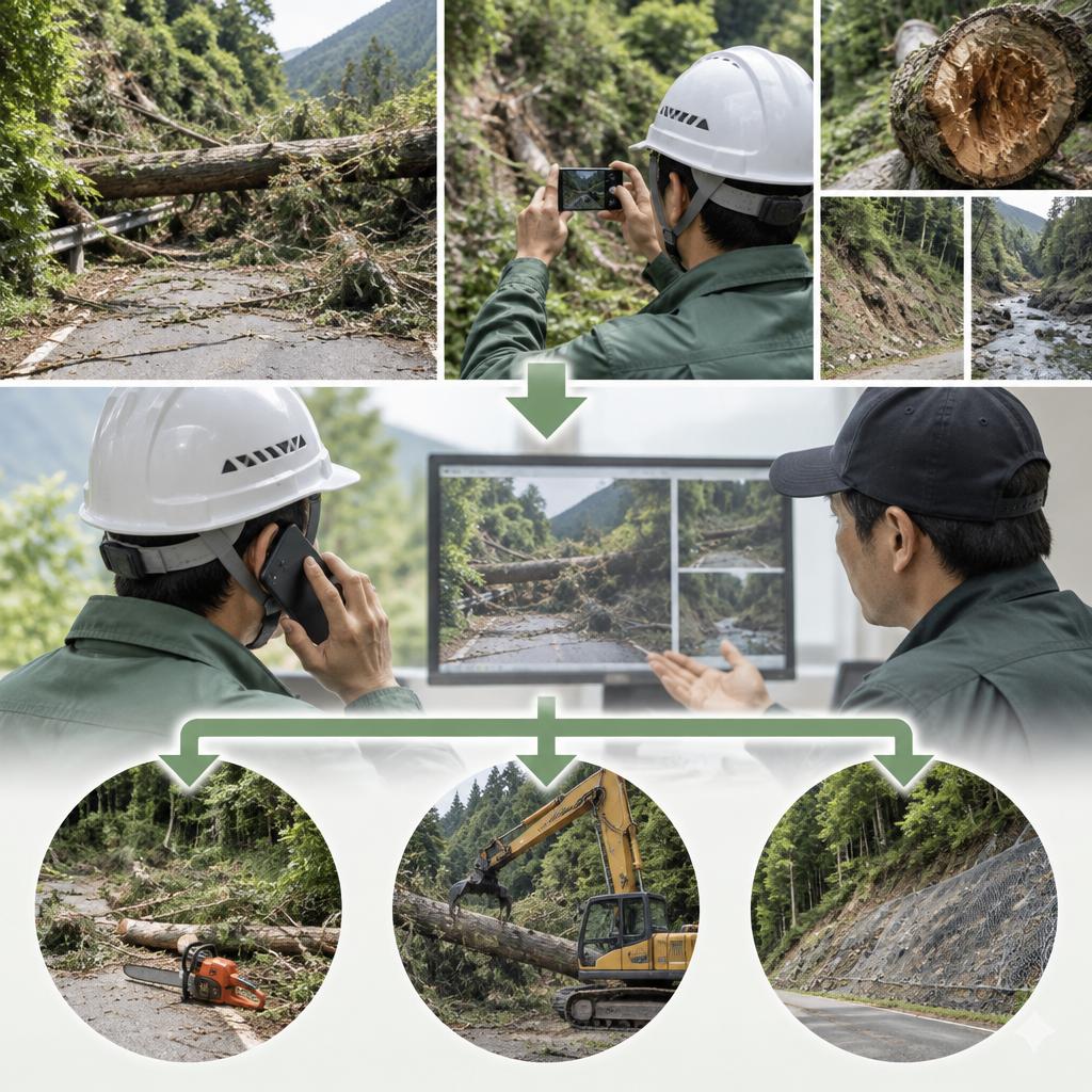 西条市・今治市の倒木現場、状況に応じて確認・対応