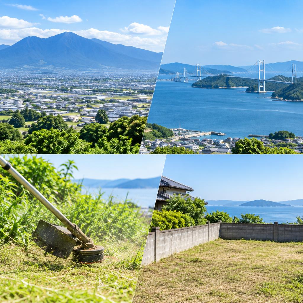 離れていても、愛媛の大切な土地を安心管理。西条市・今治市の草刈りと見回りを、写真でお届けします。